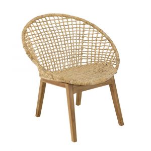 Fauteuil beige dossier arrondi assise en abaca tress&eacute;