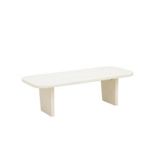 Table basse en microciment avec deux pieds blanc cass&eacute; 95x30cm