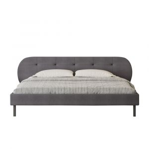 Lit capitonn&eacute; 140x190cm gris avec t&ecirc;te de lit et sommier