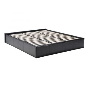 Lit coffre sommier inclus métal, cuir, bois noir 160x200  cm