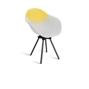 Fauteuil en plastique recyclé blanc et jaune, pied en acier revalorisé