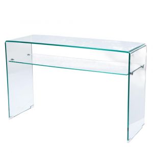 Console double plateau 120x40x76 cm en verre tremp&eacute;