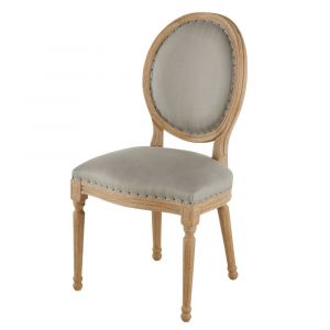 Chaise médaillon en lin gris clair et bois de frêne massif