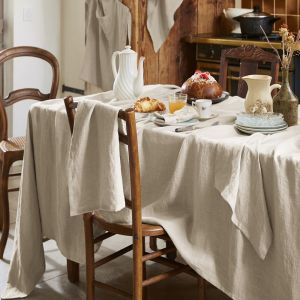 Nappe rectangle lin français sable 170x350 cm