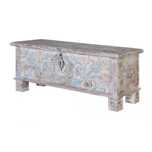 Coffre en bois de manguier aux couleurs pastel