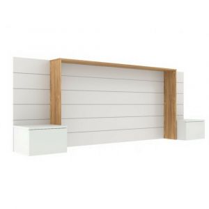 T&ecirc;te de lit avec chevets blanc et bois 160 cm