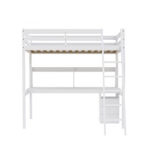 Lit mezzanine avec bureau, &eacute;tag&egrave;re et caisson, blanc, 140x190 cm