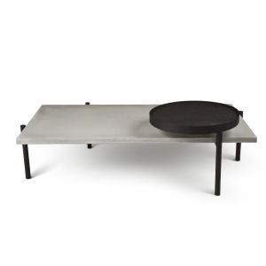 Table basse pivotante en b&eacute;ton gris et acier noir - 136x80cm
