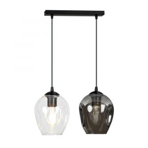 Suspension avec 2 abat-jour en verre multicolore et c&ocirc;t&eacute;s encastr&eacute;s