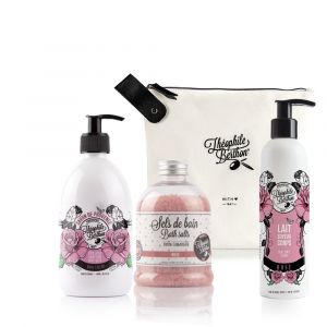 Trousse rose lait corps sels bain et savon liquide de marseille