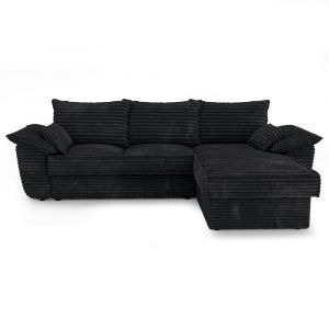 Canap&eacute; d'angle droit convertible velours c&ocirc;tel&eacute; XXL noir 257cm