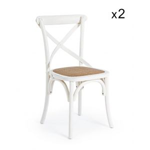 Ensemble de 2 chaises en orme blanc et rotin naturel