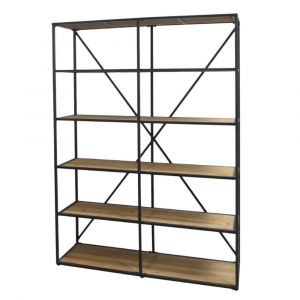 Etag&egrave;re en bois marron et fer forg&eacute; noir antique 145 x 41 x 200 cm