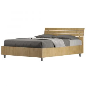 Lit coffre 140x190 tête de lit inclinée effet bois chêne nature