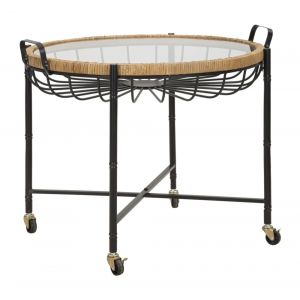 Table basse en fer, bois et verre noir et marron 70,5x65x57  cm