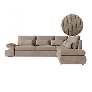 Canap&eacute; d'angle r&eacute;versible convertible en velours c&ocirc;tel&eacute; - Taupe