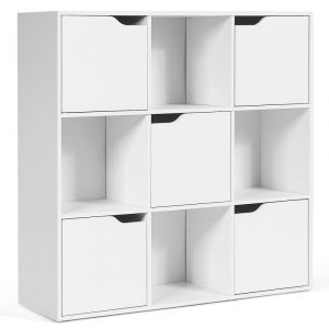Biblioth&egrave;que &eacute;tag&egrave;re de rangement 9 cases 5 porte blanc 90x29x90cm