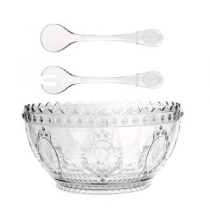 Saladier avec couverts  en acrylique  transparent