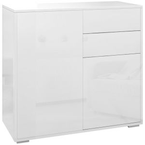 Commode buffet 2 tiroirs 2 portes blanc laqu&eacute;