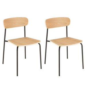 Lot de 2 chaises &laquo; &eacute;colier &raquo; en bois de fr&ecirc;ne pieds acier noir
