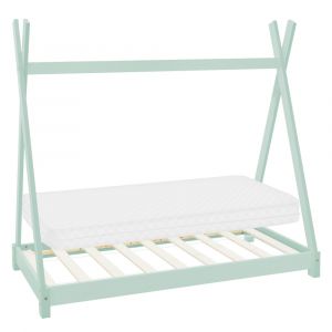 Lit tipi enfant 70x140 cm matelas et sommier inclus bois de pin menthe