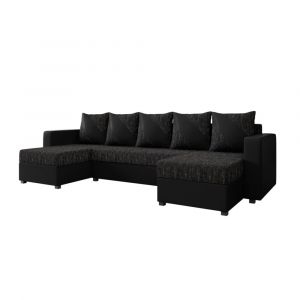 Canap&eacute; panoramique 7 places En U en Simili/Tissu Noir / Gris