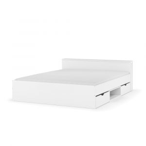 Pack lit avec 2 tiroirs et matelas bois massif blanc 160x200 cm