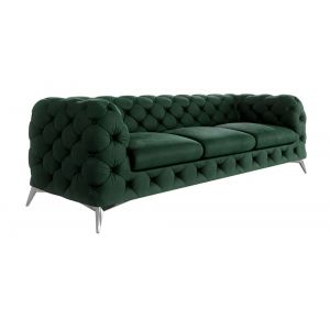Canap&eacute; Chesterfield 3 places en velours, pieds en m&eacute;tal, vert