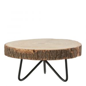 Table d'appoint tronc d'arbre en m&eacute;tal et bois