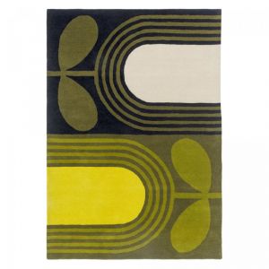 Tapis salon tufté main en laine naturel motif floral, vert 160x230