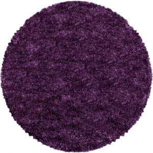 Tapis cosy rond &agrave; poils longs violet 80x80cm