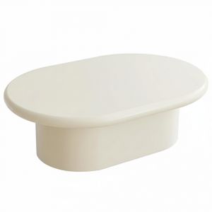Table basse ovale 100 x 70 cm en MDF effet laqu&eacute; ivoire