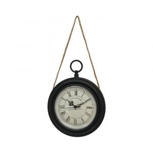 Horloge murale d&eacute;corative vintage &agrave; gousset m&eacute;tal noir blanc &Oslash;20.5cm