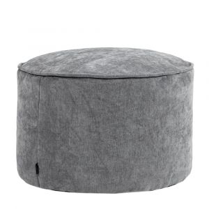 Pouf repose-pieds pouf rond en tissu chenille textur&eacute; gris