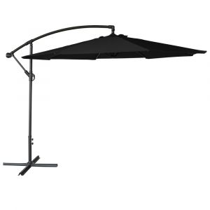 Parasol d&eacute;port&eacute; rond 3,50m en acier et toile noire