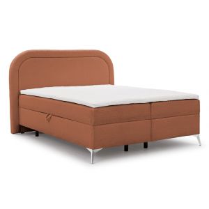 Lit boxspring 160x200 avec coffre de rangement et pieds chrom&eacute;s
