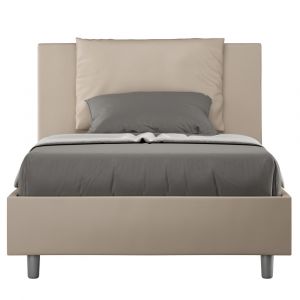 Lit coffre rembourr&eacute; 120x190 similicuir taupe