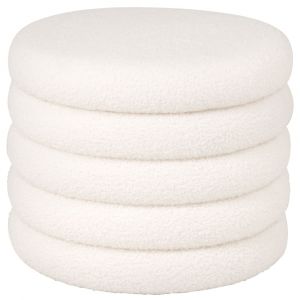 Pouf coffre en tissu effet laine boucl&eacute;e &eacute;crue
