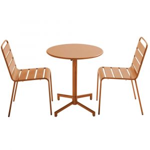 Ensemble table de jardin et 2 chaises en m&eacute;tal caramel