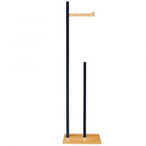 D&eacute;rouleur papier WC + Stock sur pied en bois noir et bambou 19x19x71cm