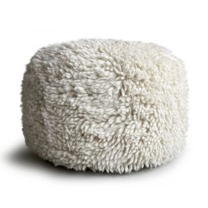 Pouf rond en laine &eacute;cru 50x38