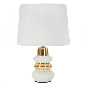 Lampe de table en c&eacute;ramique blanche et dor&eacute;e &Oslash; 23x32 cm