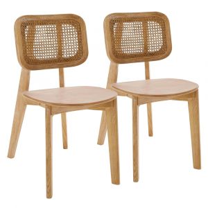 Lot de 2 chaises style scandinave en bois d'orme et rotin naturel
