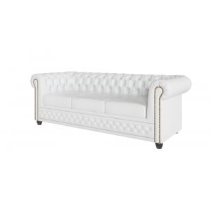 Ensemble de canap&eacute;s Chesterfield 3+2+1, rev&ecirc;tement en cuir v&eacute;gan blanc