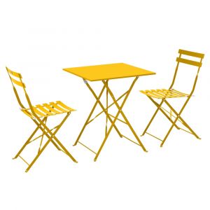 Table bistrot de jardin et 2 chaises pliantes jaune