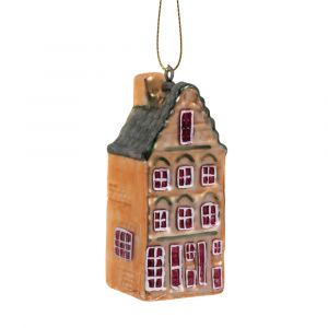 Suspension de No&euml;l maison en verre jaune