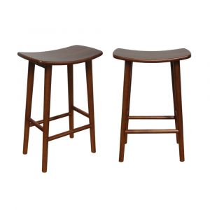 Tabouret de bar vintage bois d'h&eacute;v&eacute;a teinte noyer (lot de 2)