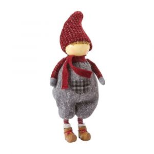 Figurine de no&euml;l gar&ccedil;on debout en r&eacute;sine rouge et grise H33