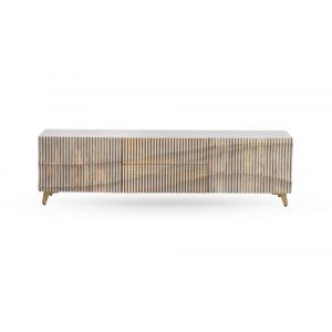 Meuble TV 2 portes et 2 tiroirs patin&eacute; blanc en bois de manguier