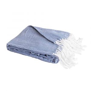 Couverture plaid coton bleu marine franges 180x220 cm